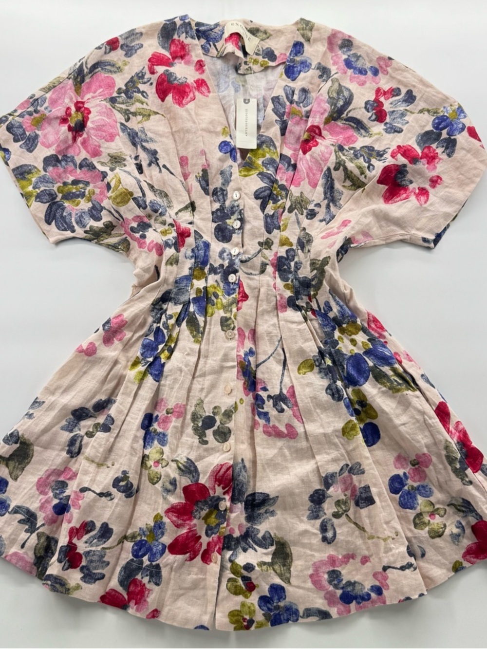 NWT Anthropologie Exquise The Tobie Linen Pleated Mini Shirt Dress floral  SzXXS - Picture 5 of 11